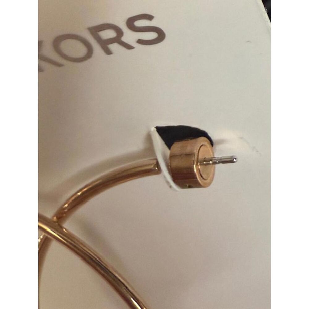 Michael Kors Rose Gold Large Hoop Earrings • MK Logo Stud Backs • NWT - Picture 2 of 4